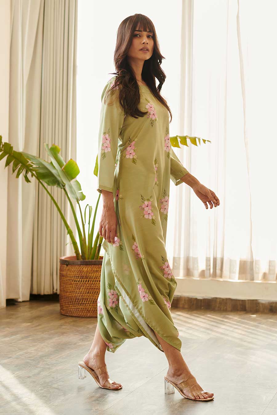 Pickle Green Floral Printed Dhoti Jumpsuit