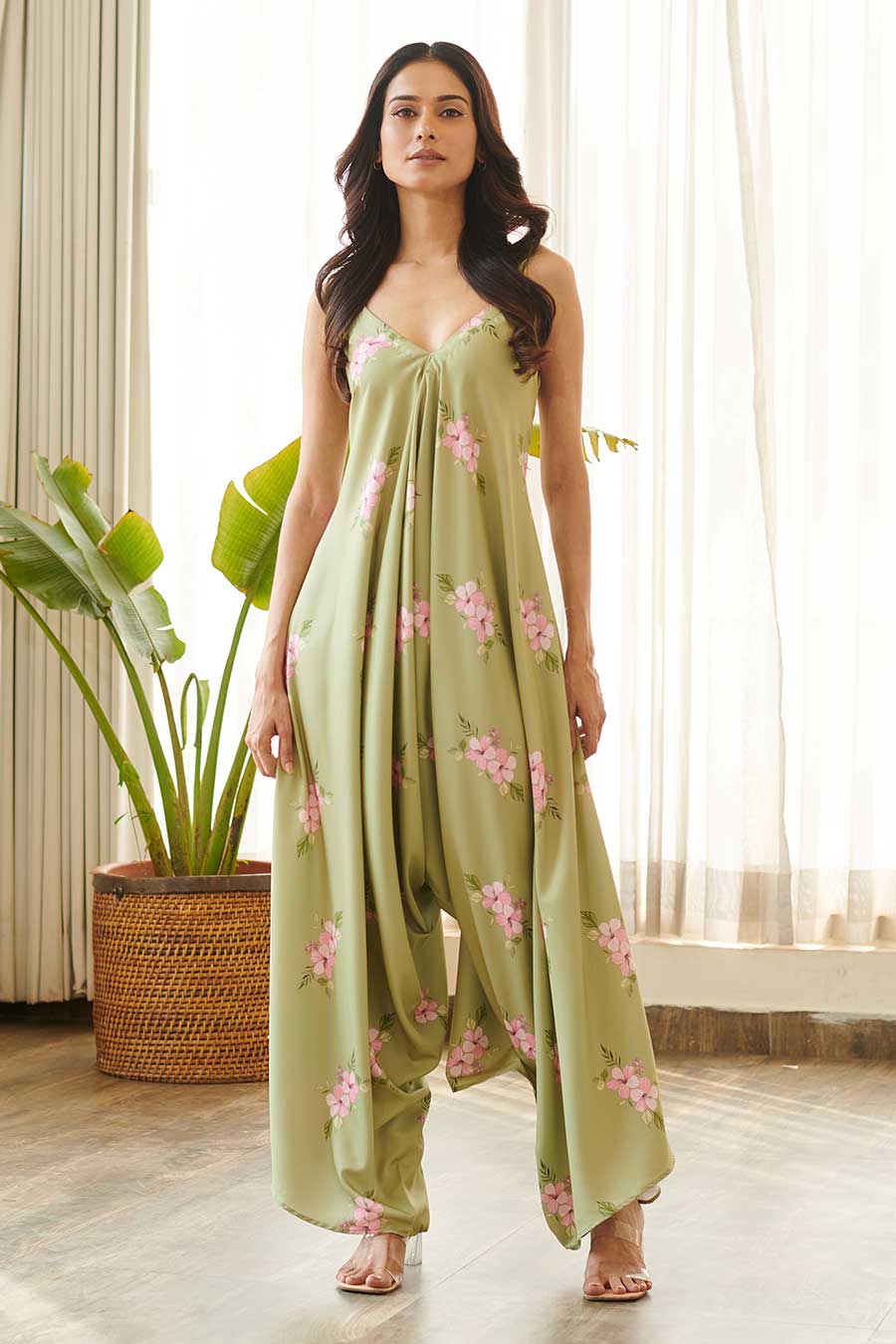 Pickle Green Floral Palazzo Jumpsuit