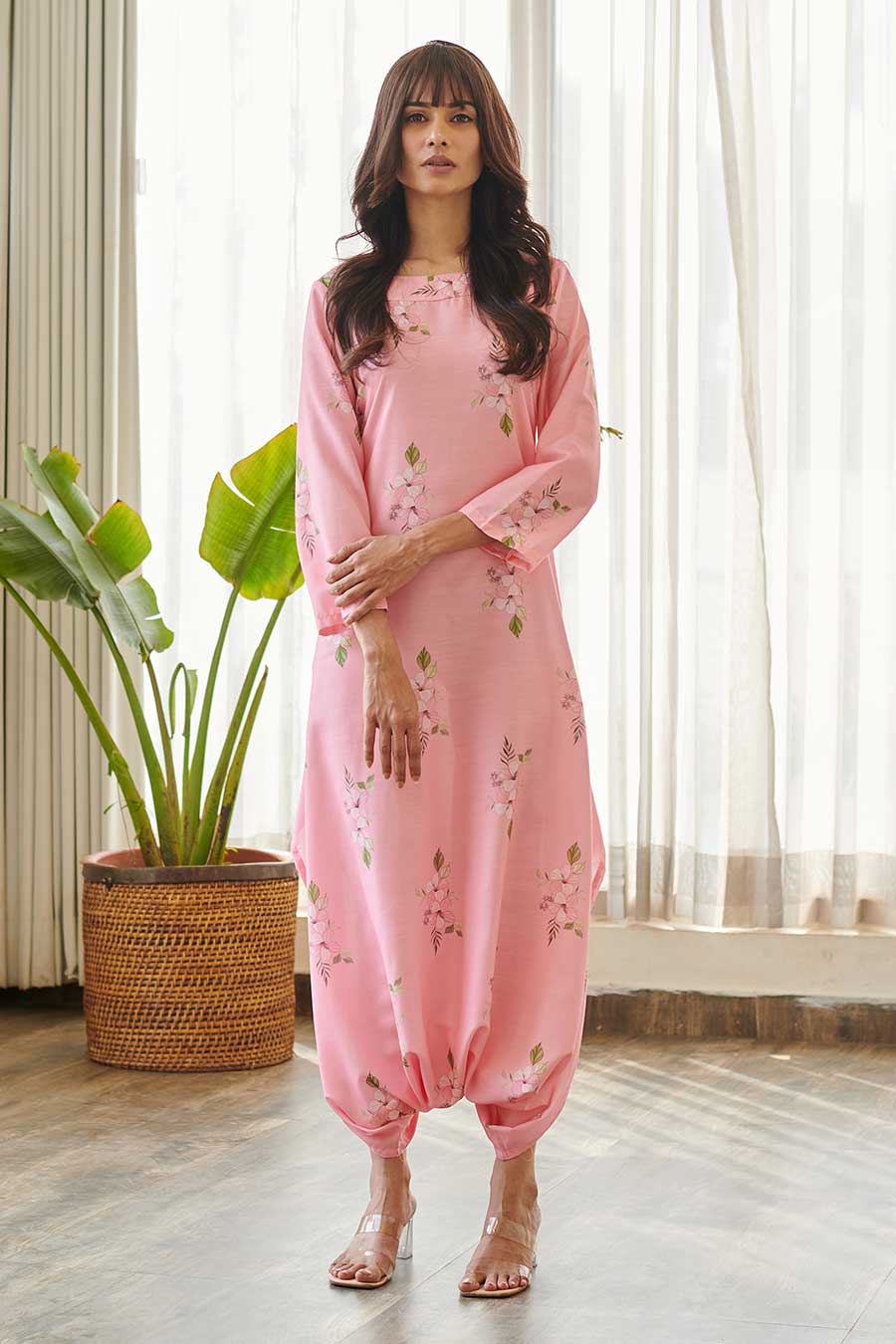 Pink Floral Print Dhoti Jumpsuit