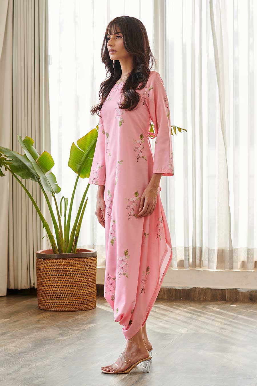 Pink Floral Print Dhoti Jumpsuit