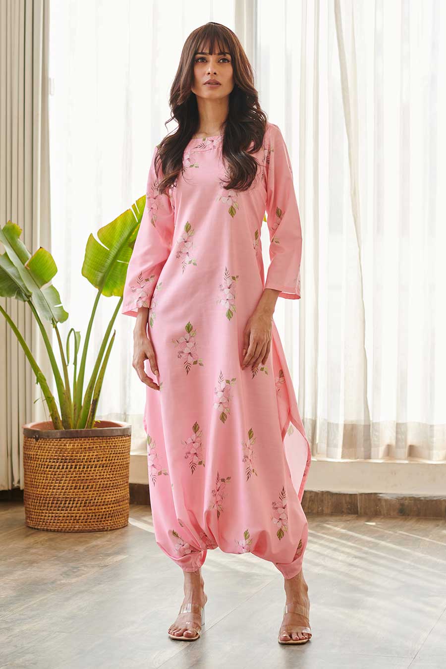 Pink Floral Print Dhoti Jumpsuit