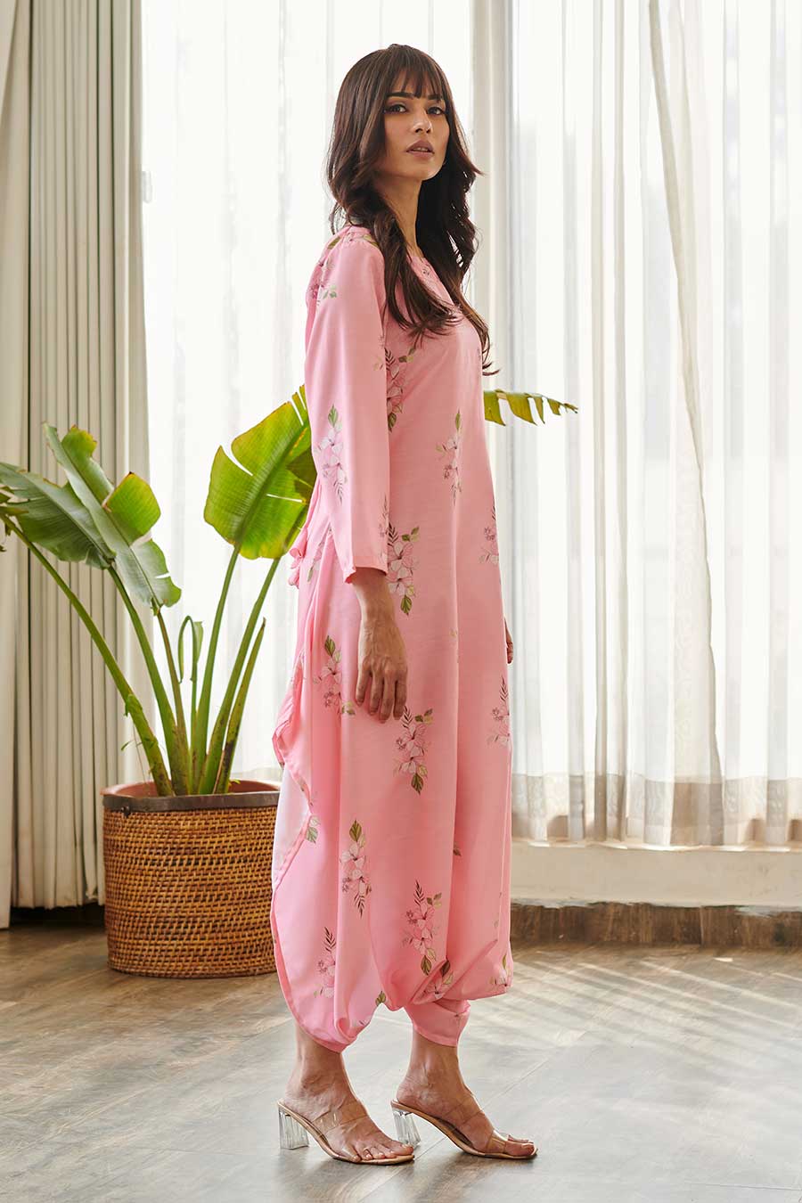 Pink Floral Print Dhoti Jumpsuit