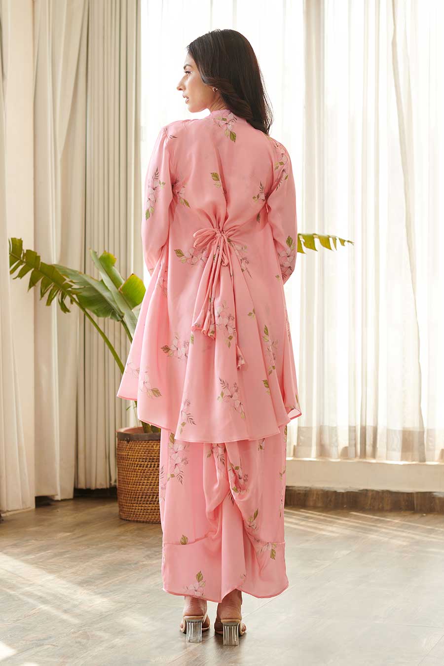 Pink Floral Print Kurti-Dhoti Dress