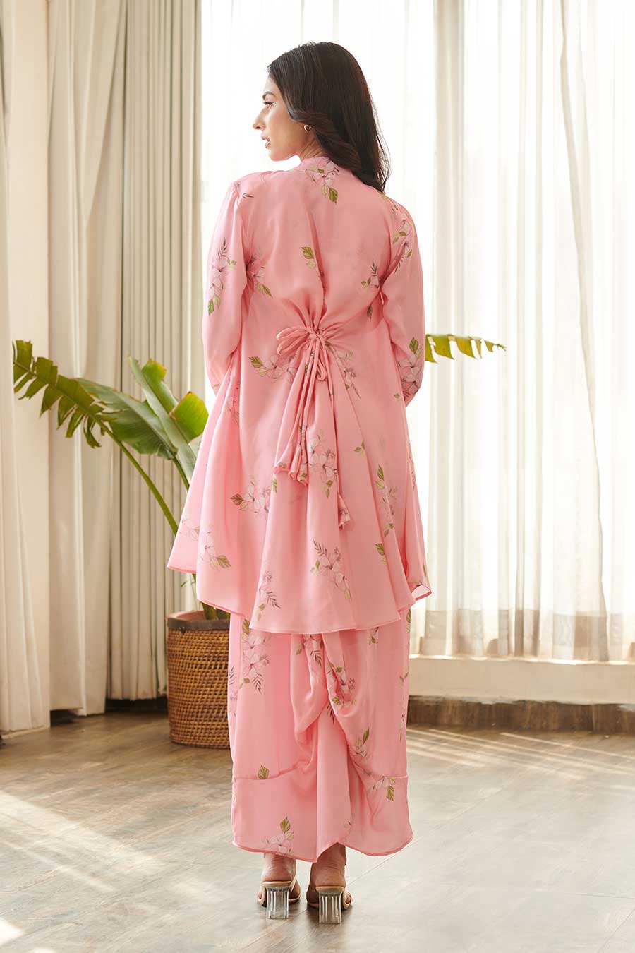 Pink Floral Print Kurti-Dhoti Dress