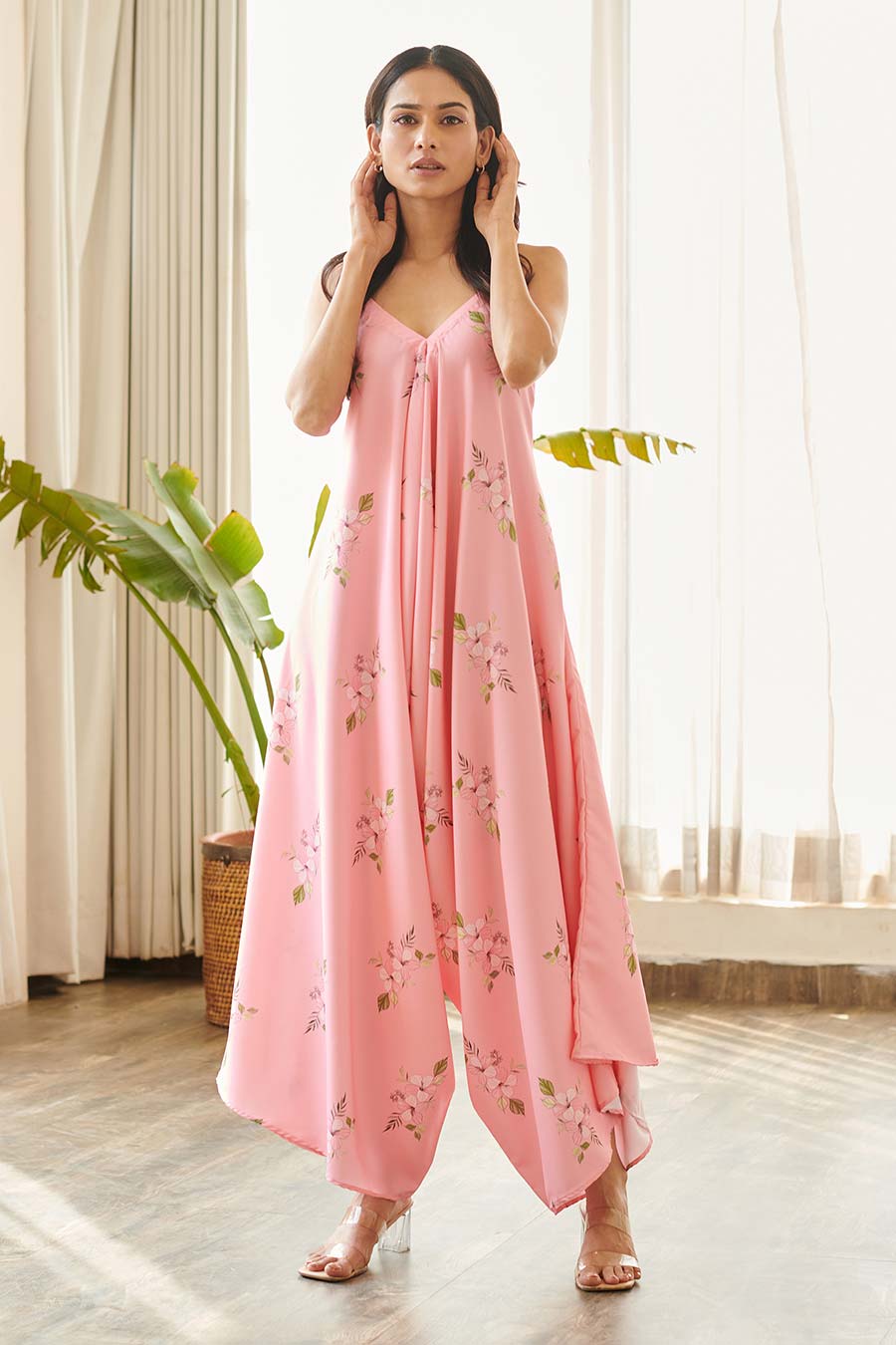 Pink Floral Print Palazzo Jumpsuit