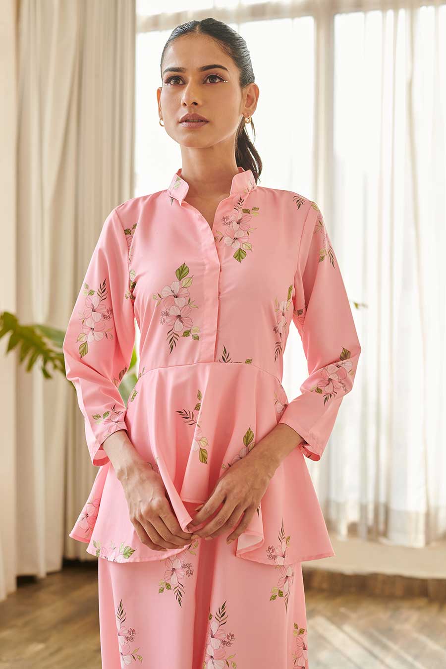 Pink Floral Print Peplum Dhoti Jumpsuit