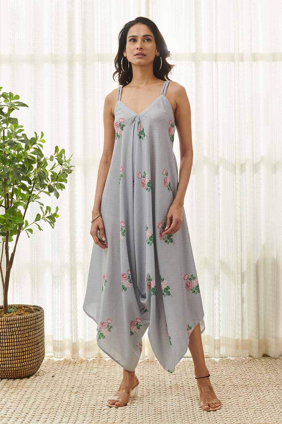 Soft Blue Polka Dot Palazzo Jumpsuit