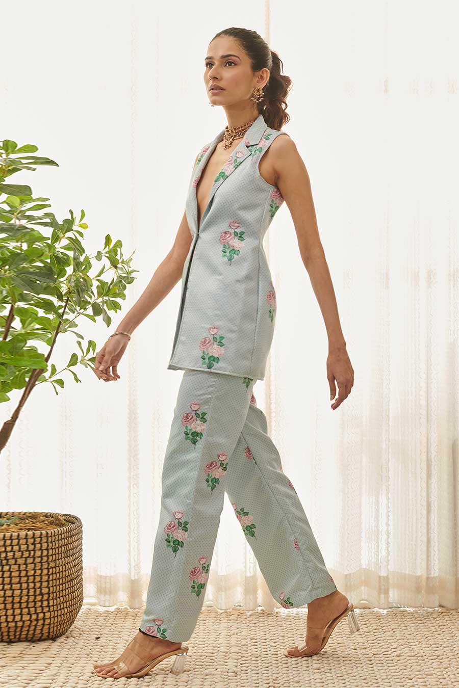 Soft Blue Polka Dot Blazer & Pant Set