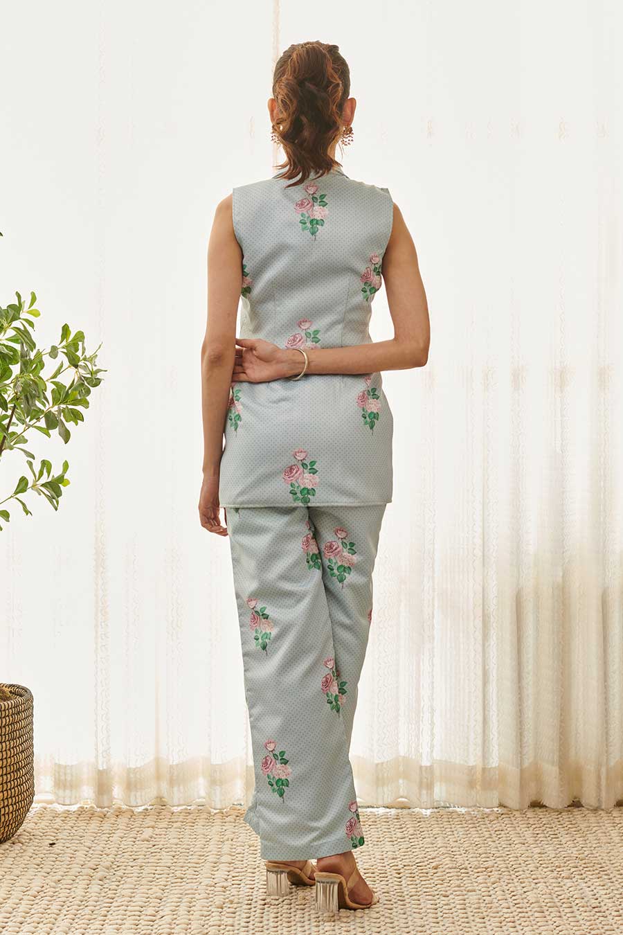Soft Blue Polka Dot Blazer & Pant Set