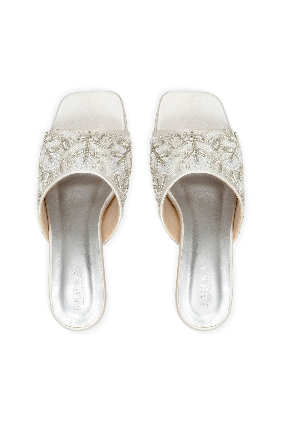 Silver Embroidered Block Heels