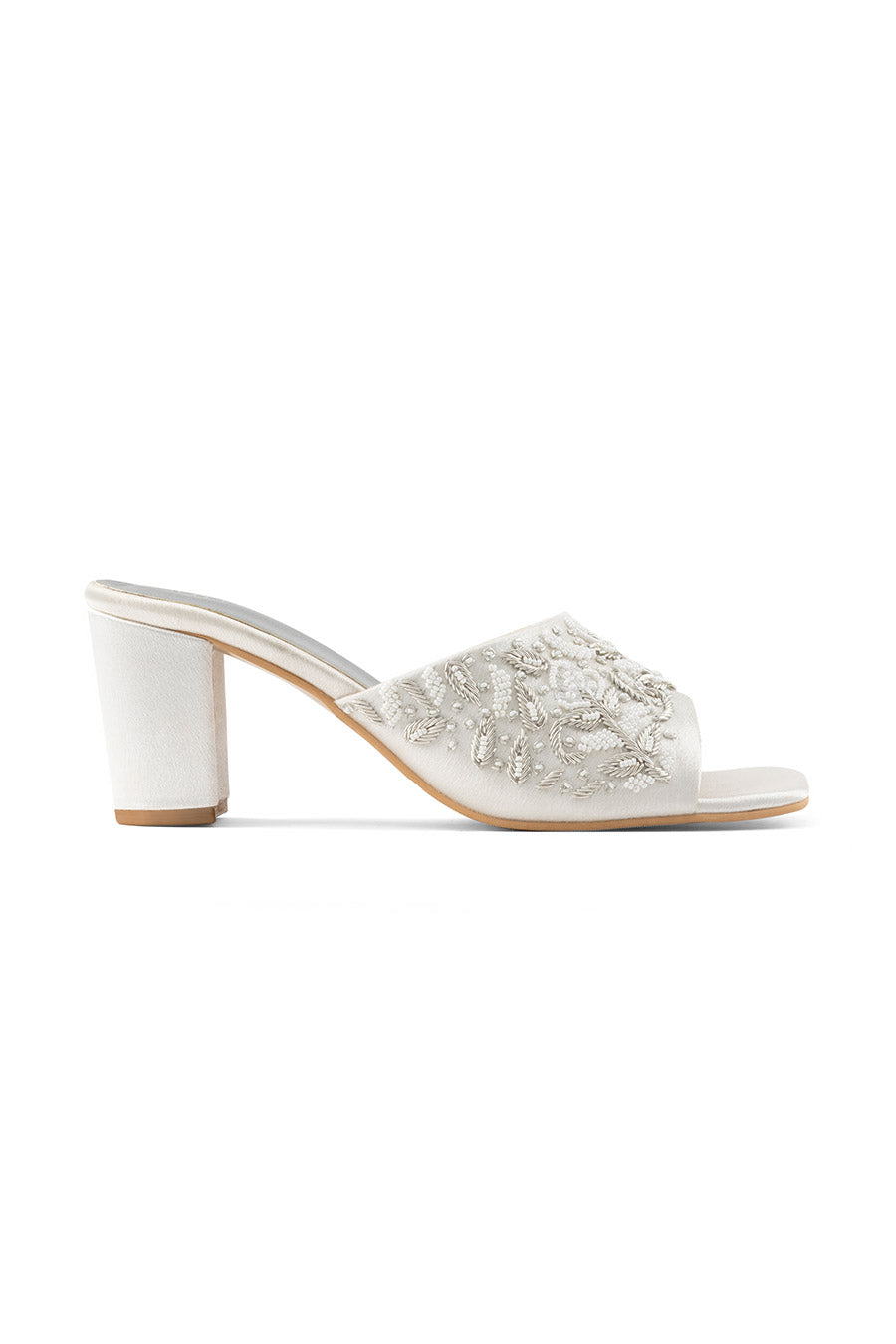 Silver Embroidered Block Heels