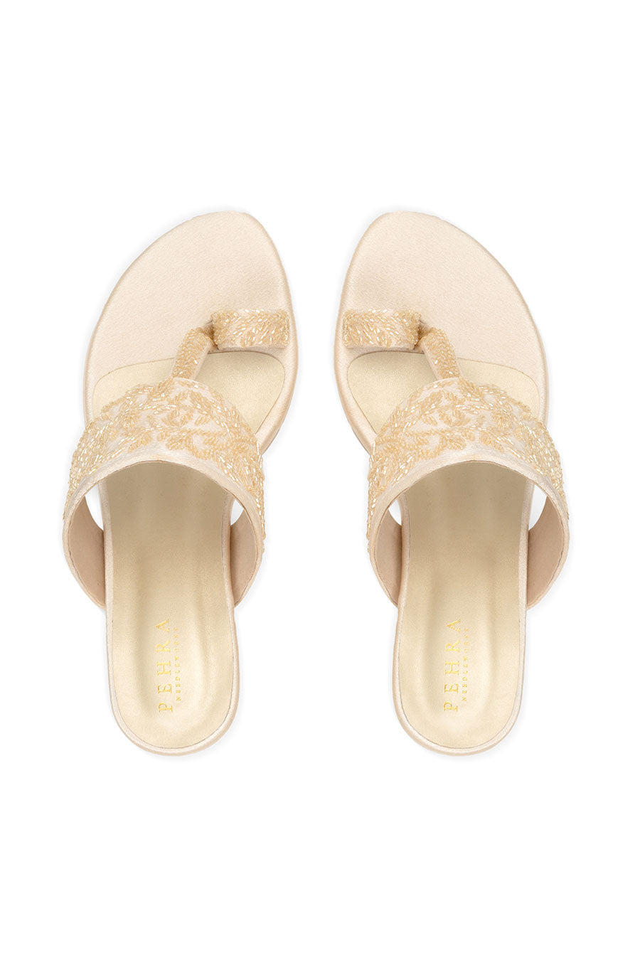 Beige Embroidered Kolhapuri Block Heels