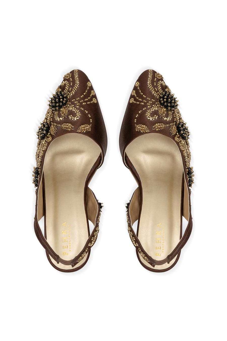 Brown One-Side Embroidered Block Heel Sandals