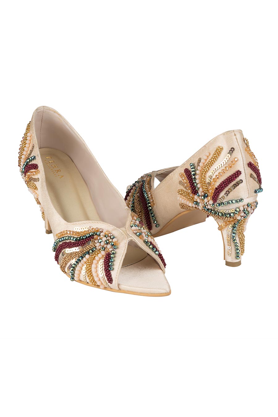 Beige Cutwork Embroidered Heel Stilettos