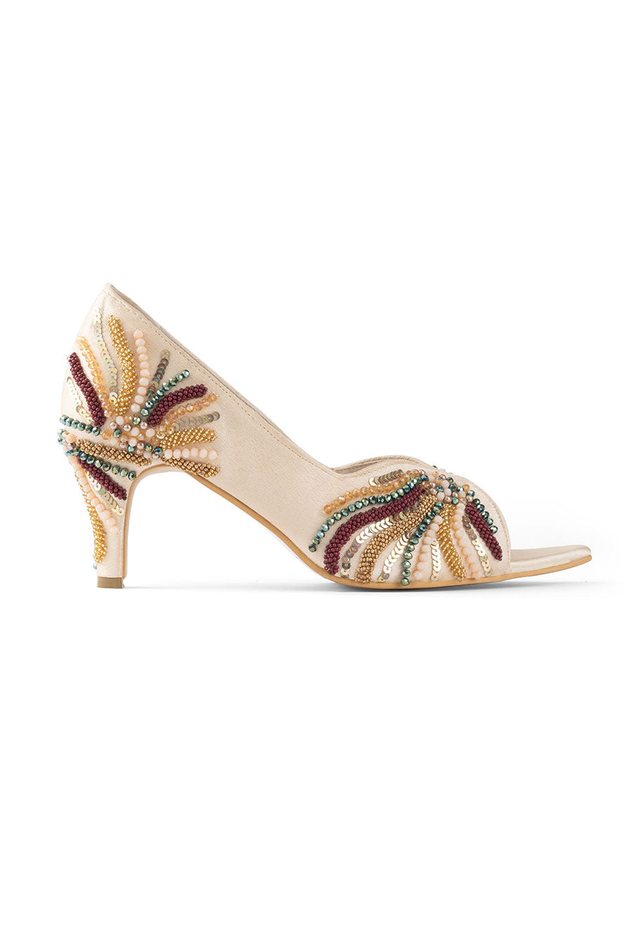 Beige Cutwork Embroidered Heel Stilettos