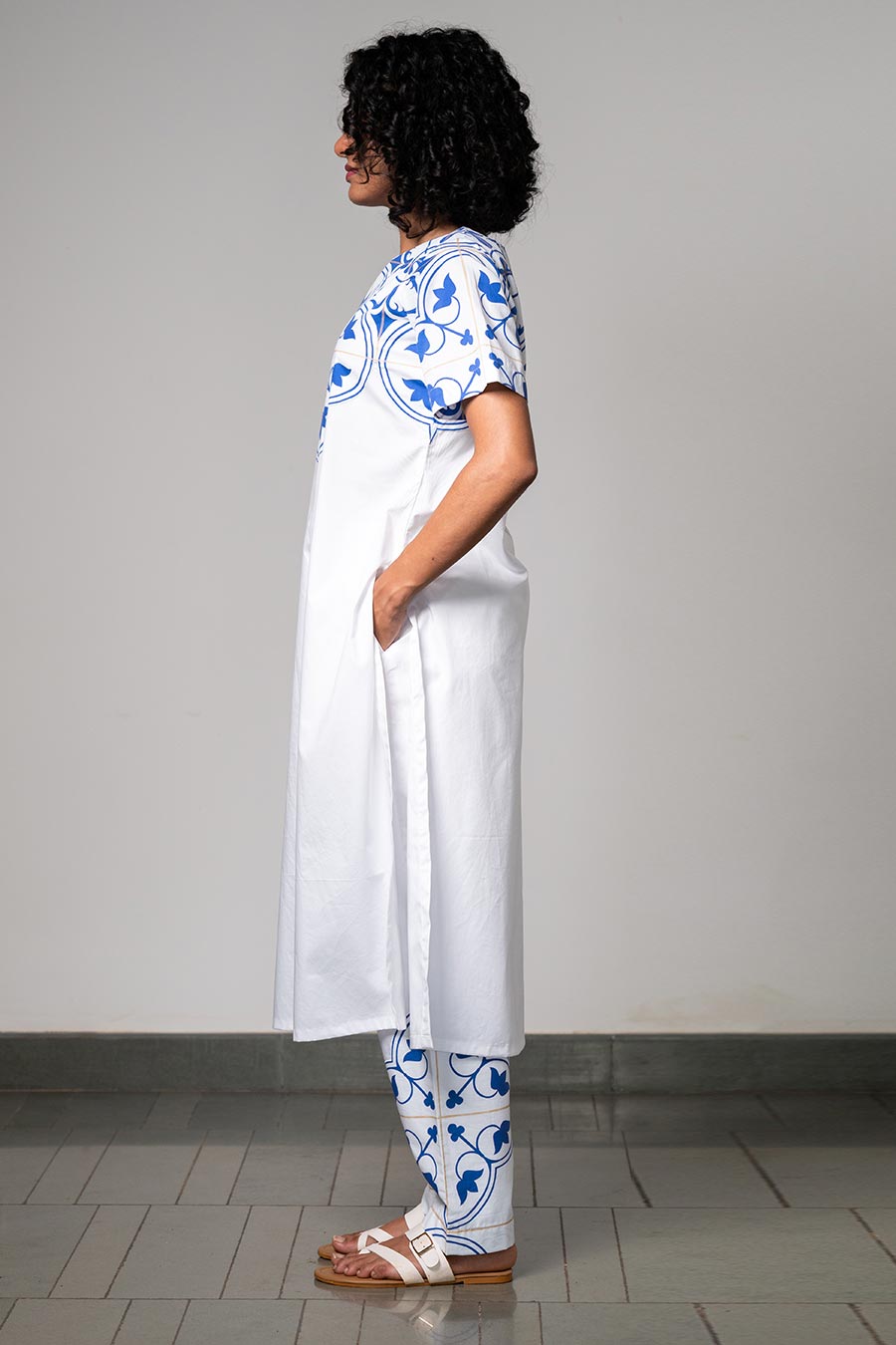 Blue & White Printed Tile Affinity Kurta Set