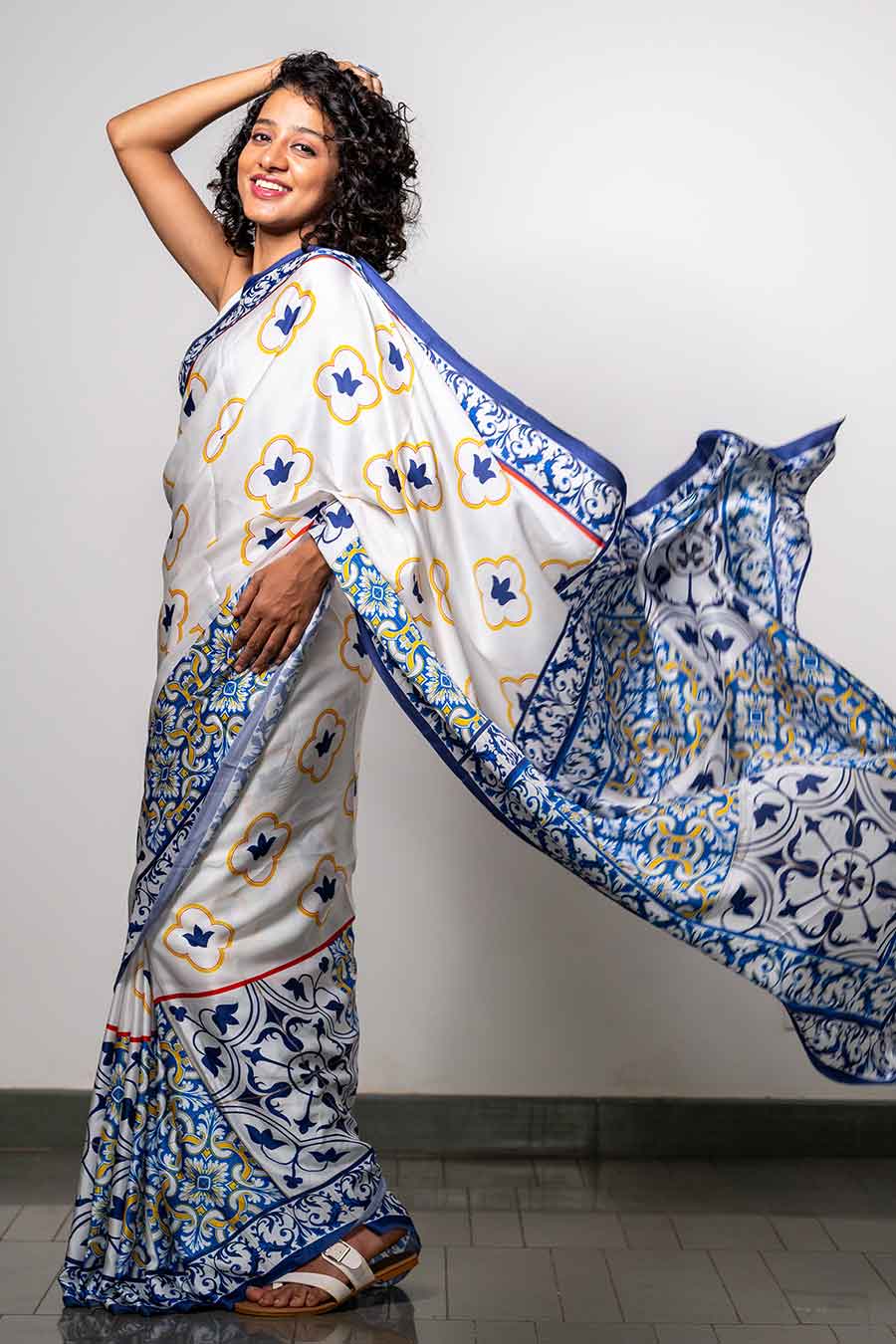 Yellow & Blue Mosaic Grace Saree