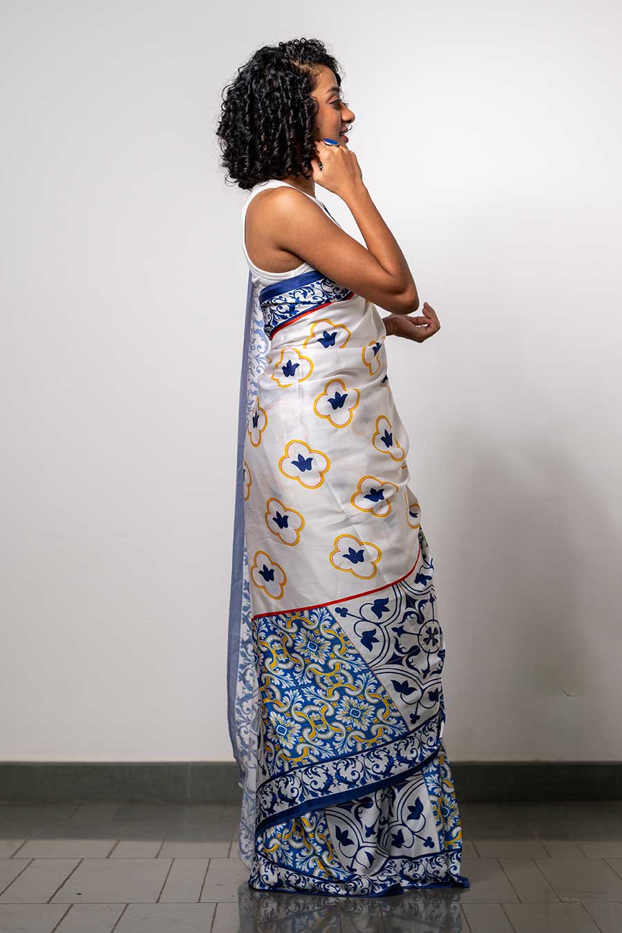 Yellow & Blue Mosaic Grace Saree