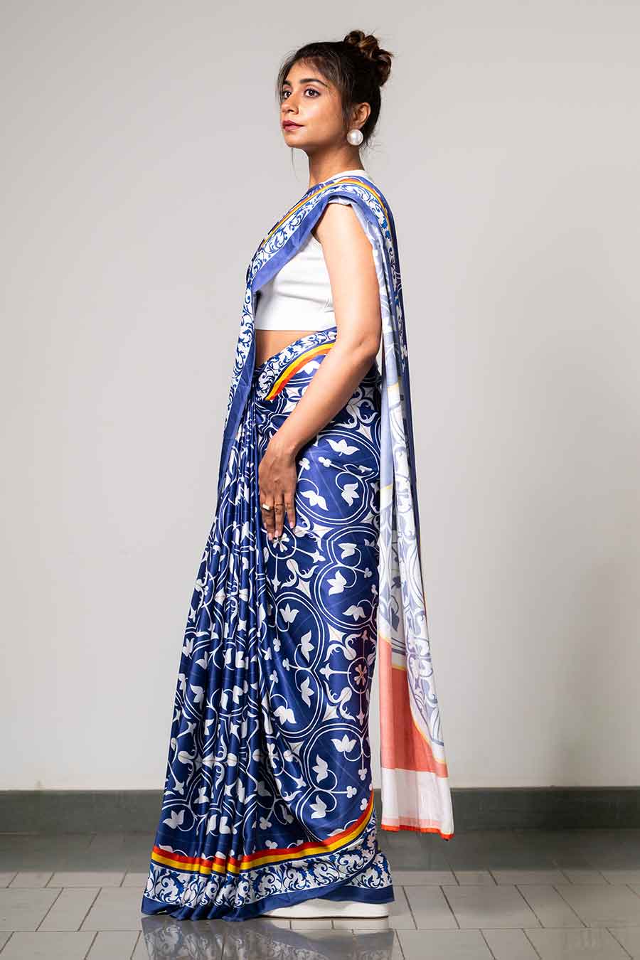 White Printed Opulent Mosaic Saree