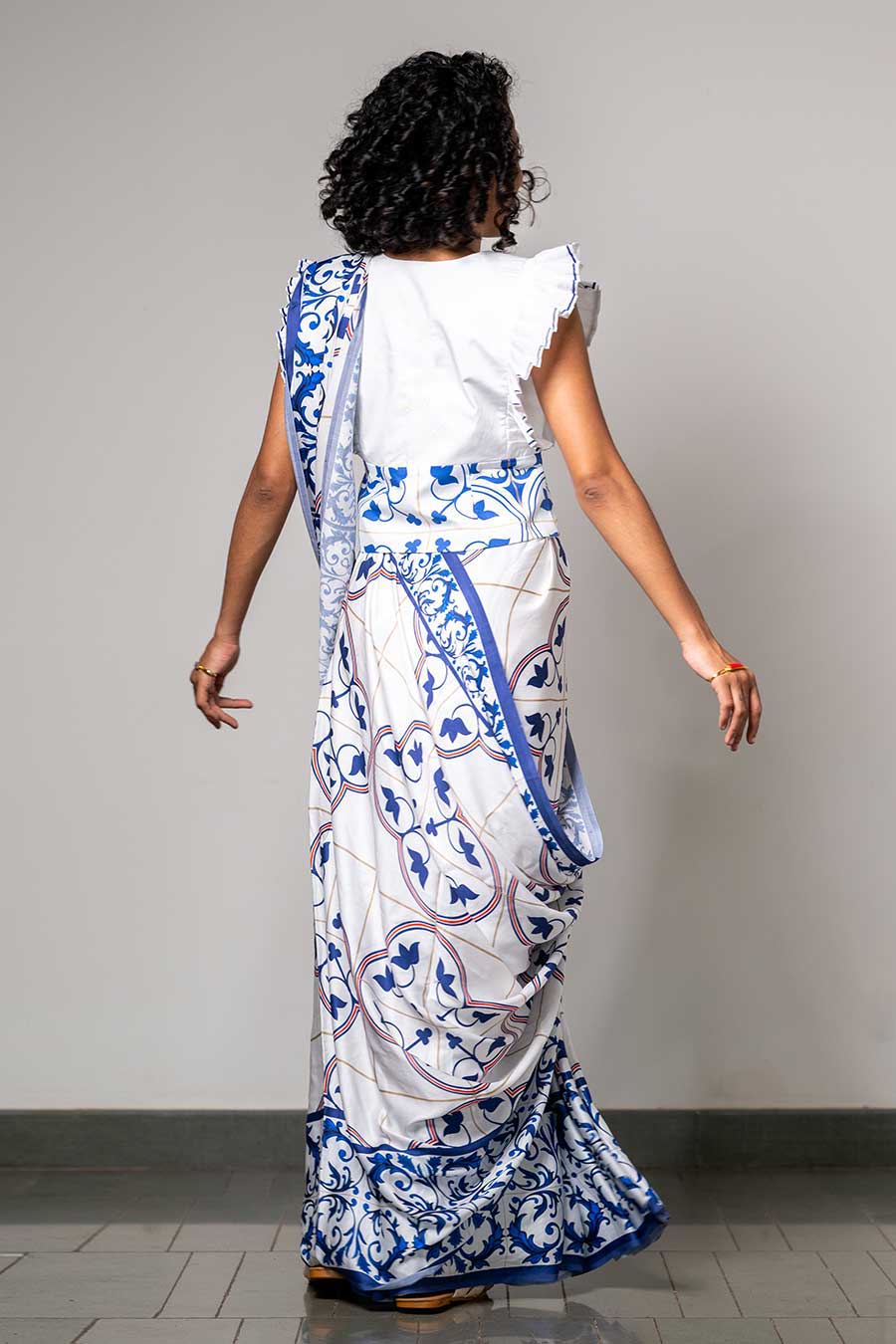 White Printed Grace in Azulejos Saree