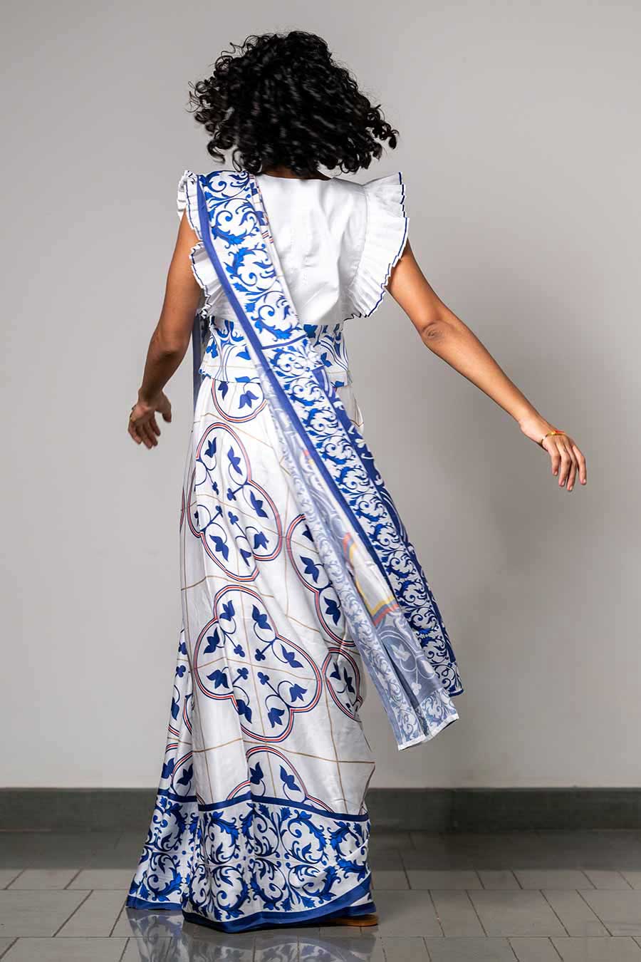 White Printed Grace in Azulejos Saree