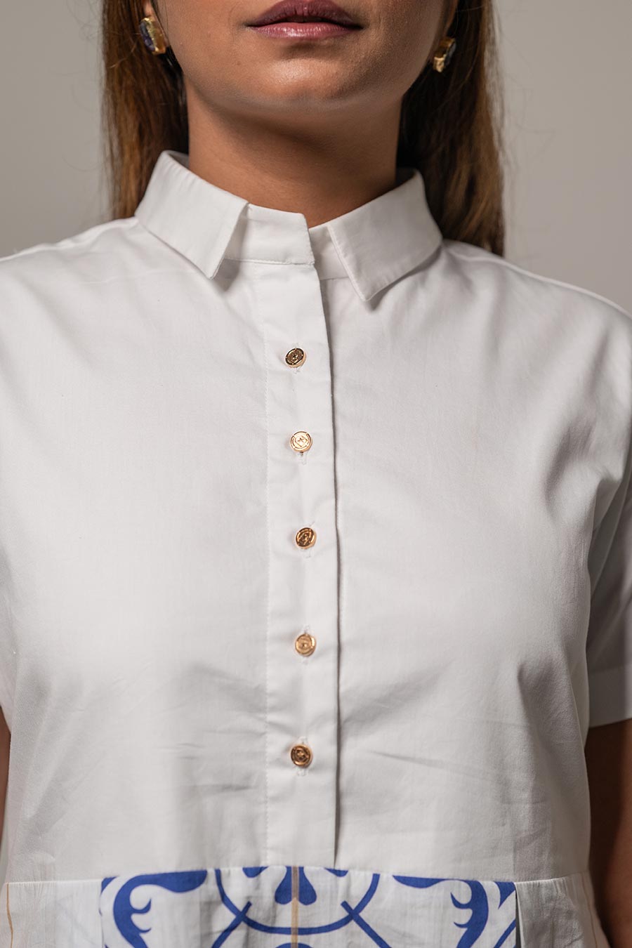 White Printed Classic Tile Shirt Dress