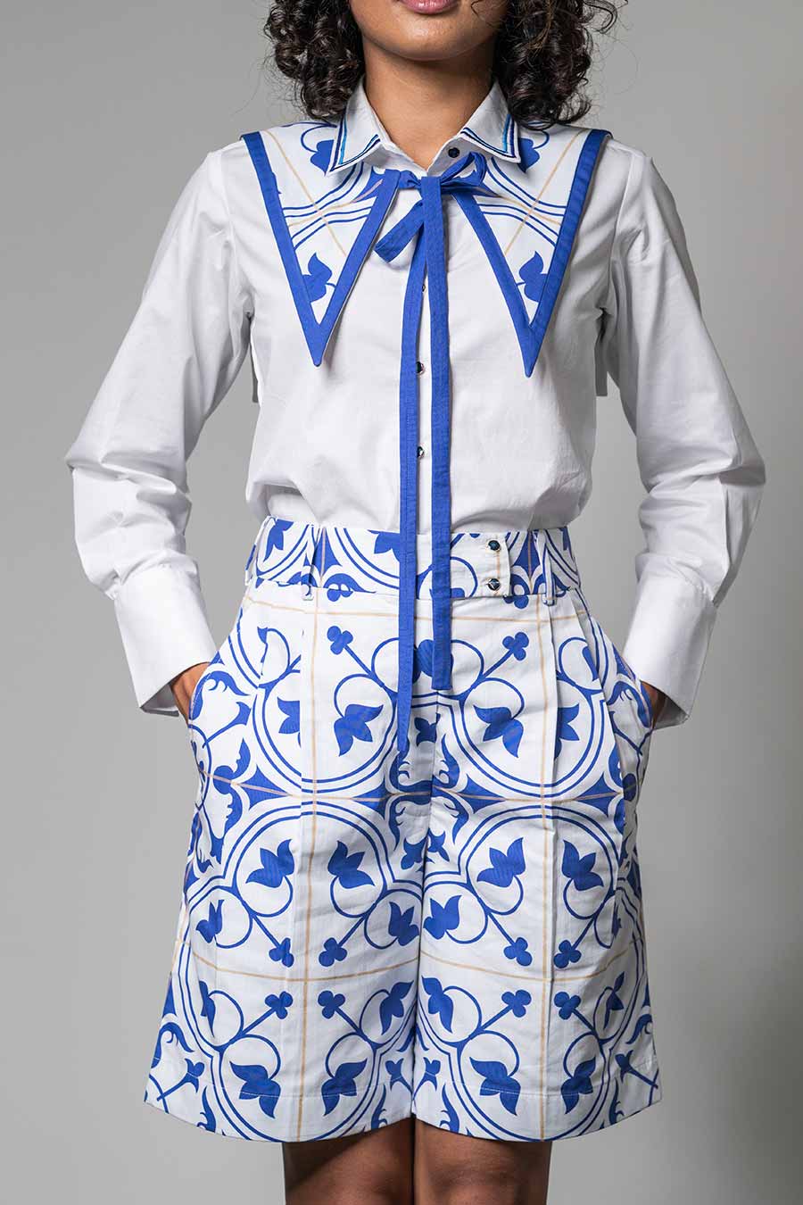 White Printed Azulejos Tile Trekker Shorts