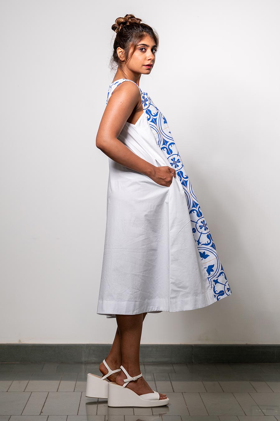 White Printed Bare Grace Azulejos Dress