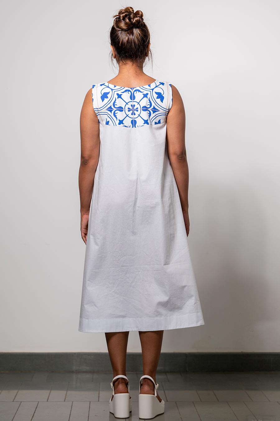 White Printed Bare Grace Azulejos Dress