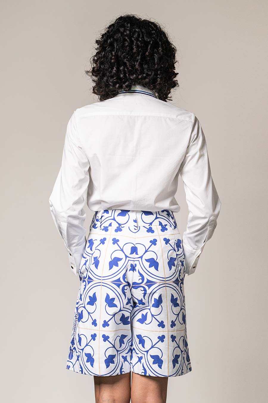 White Printed Accented Collared Shirt