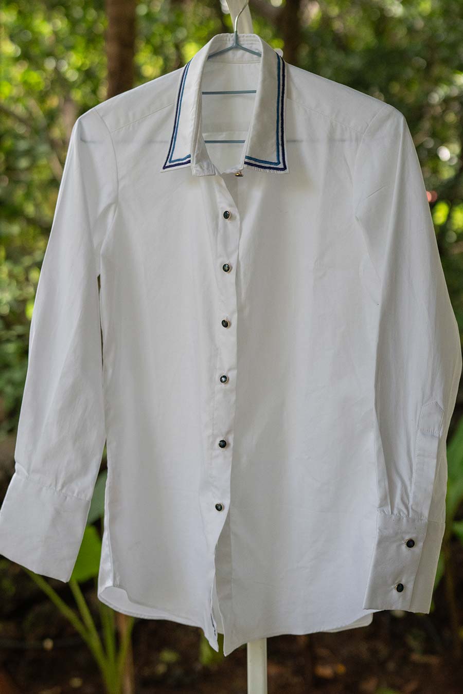 White Printed Accented Collared Shirt