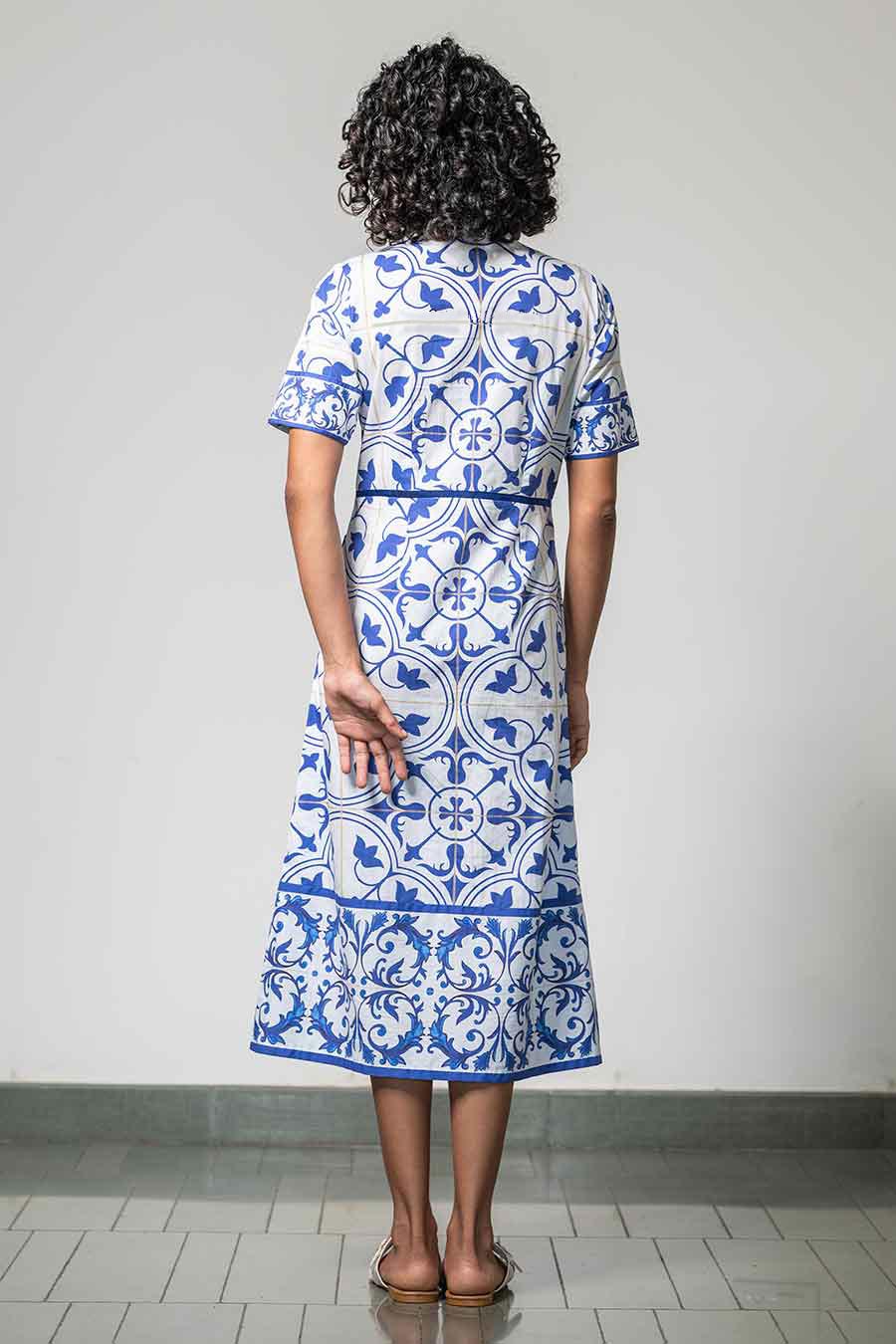 White Printed Tile Treasure Dress