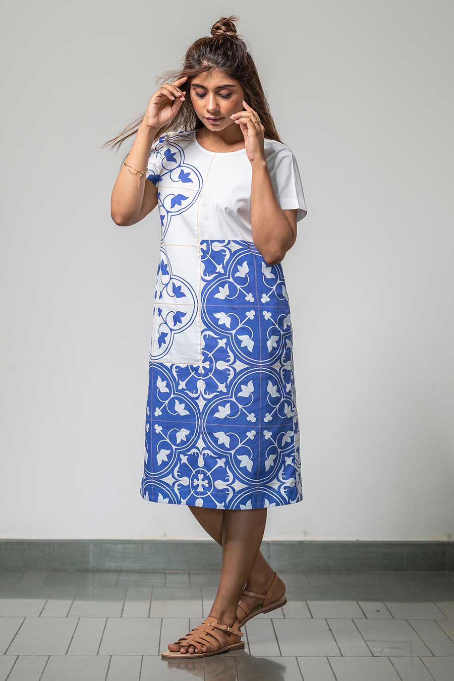 White Printed Tile Tease Dress