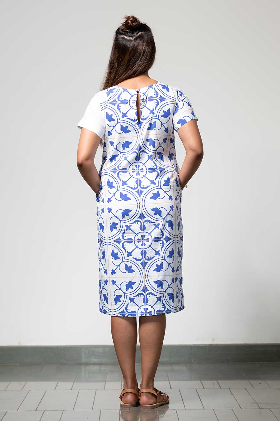 White Printed Tile Tease Dress