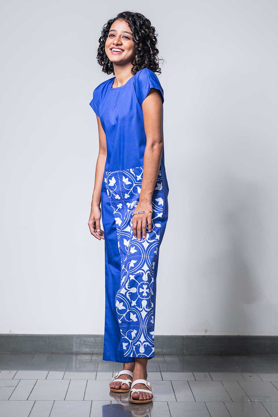 Blue Printed Linkage Jumpsuit