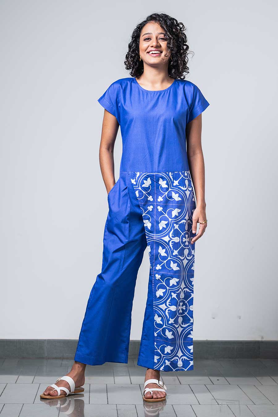 Blue Printed Linkage Jumpsuit