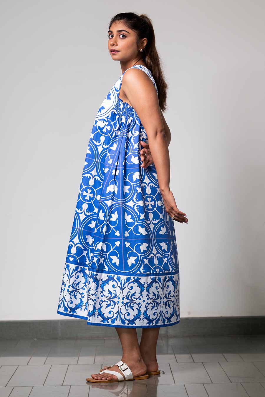 White Printed Azulejos Dress