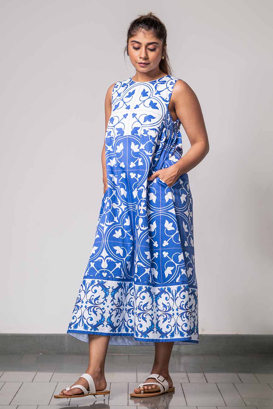 White Printed Azulejos Dress