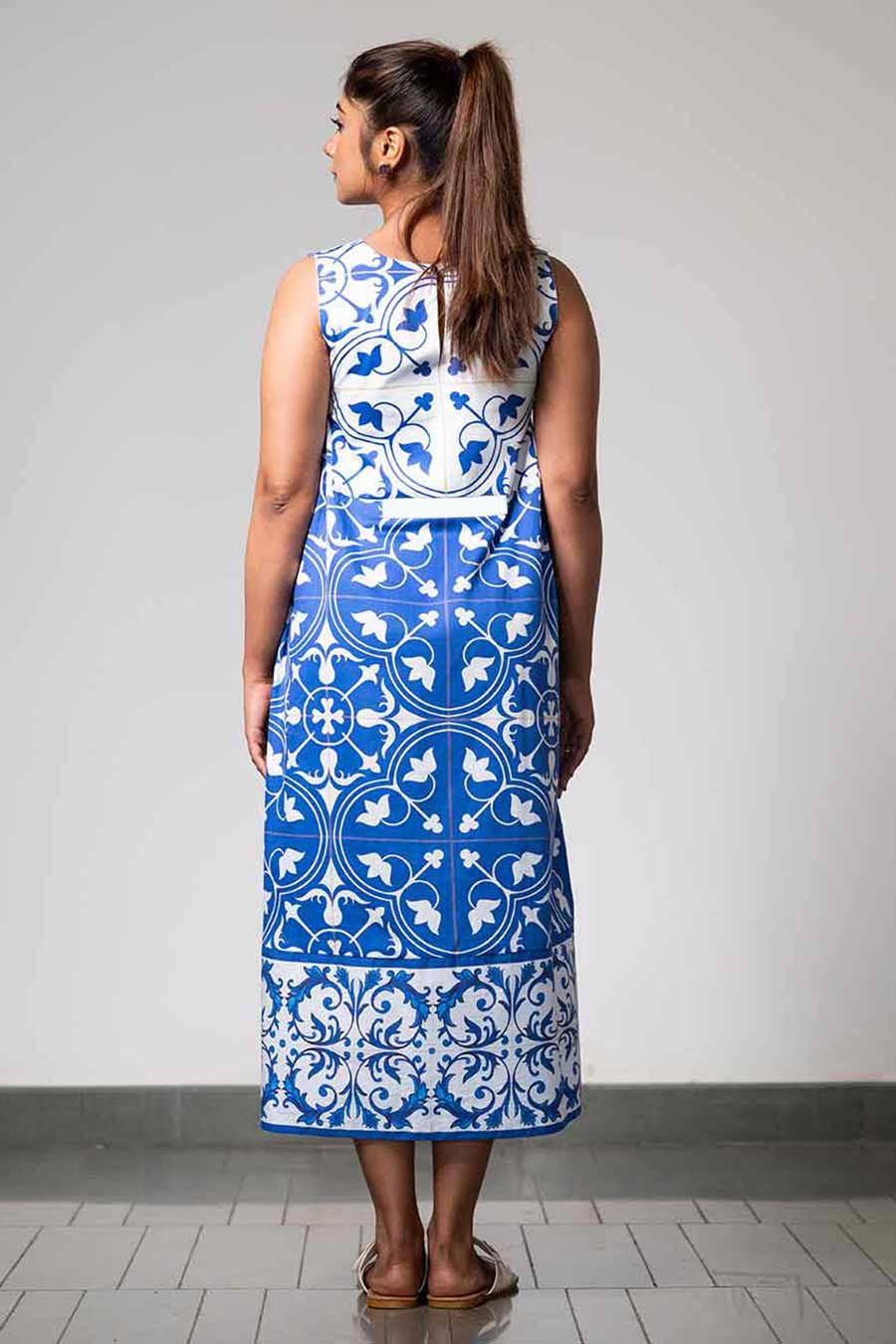 White Printed Azulejos Dress