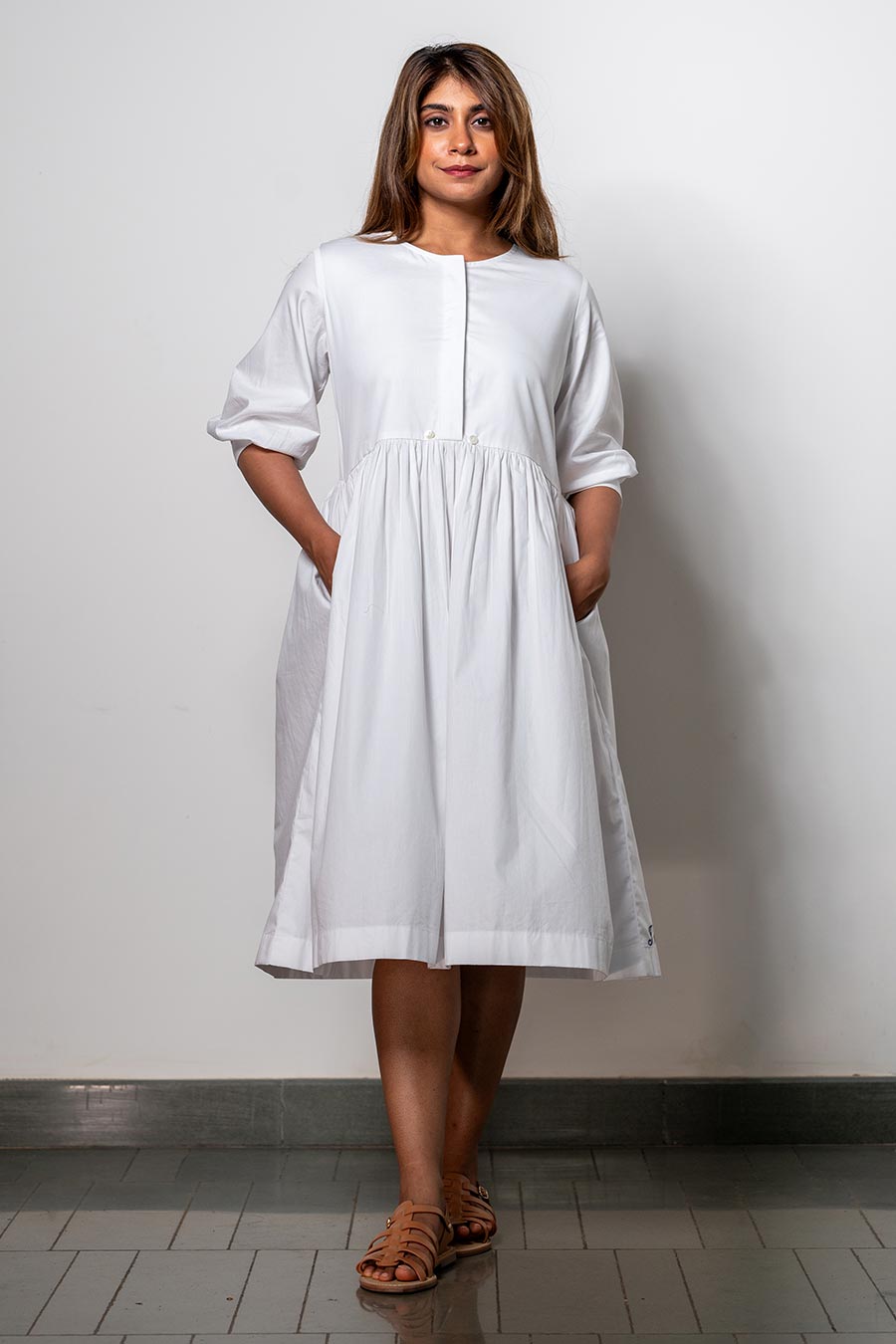 Minimalist White Gathered Dress