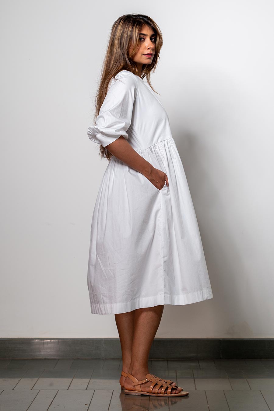 Minimalist White Gathered Dress