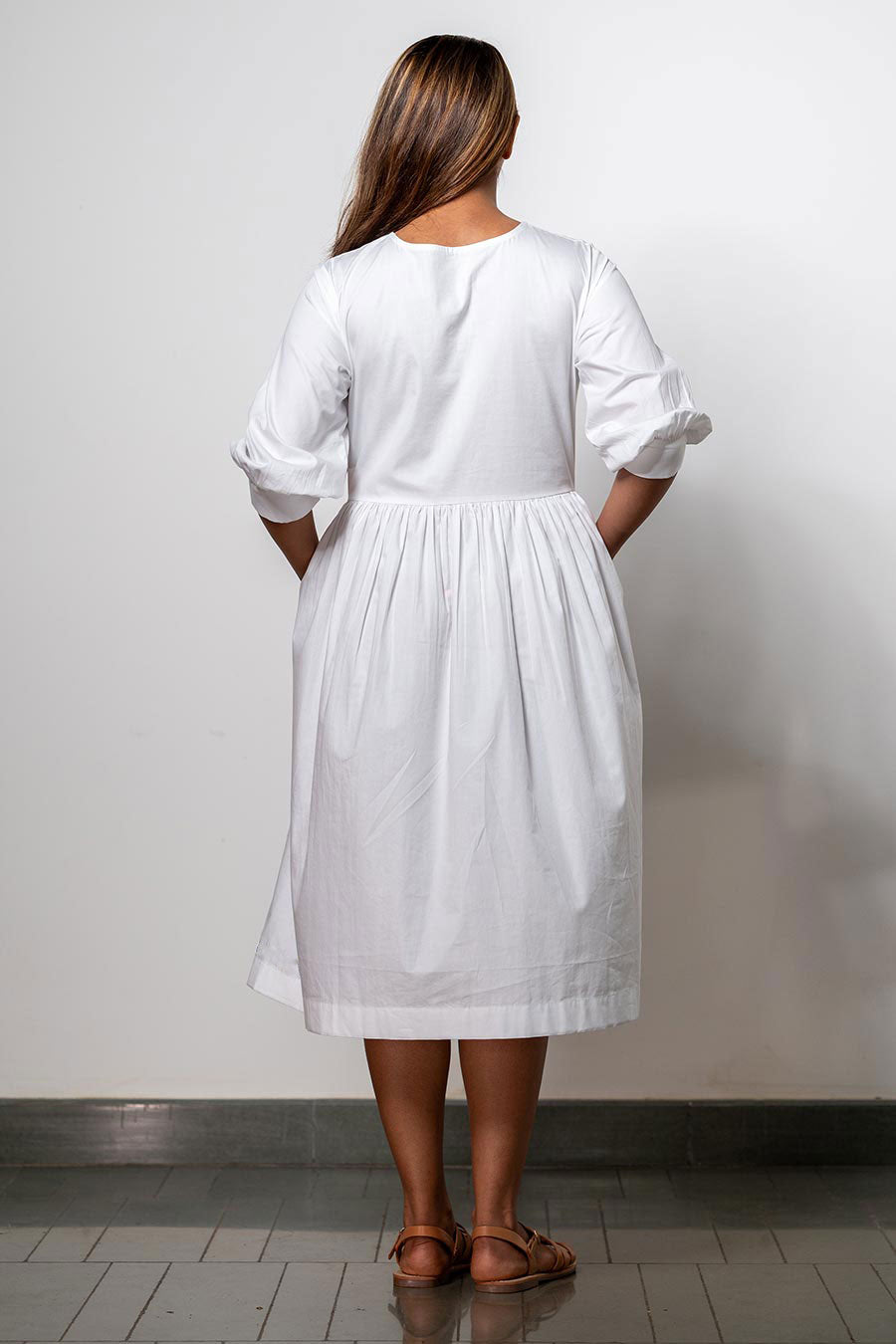 Minimalist White Gathered Dress