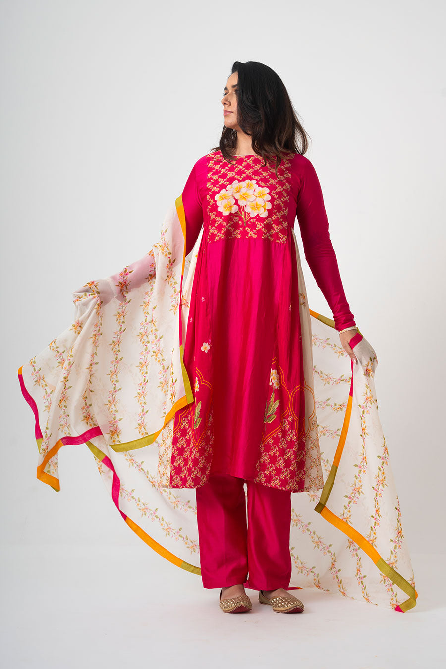 Pink Chafa Sol Anarkali Set With Dupatta