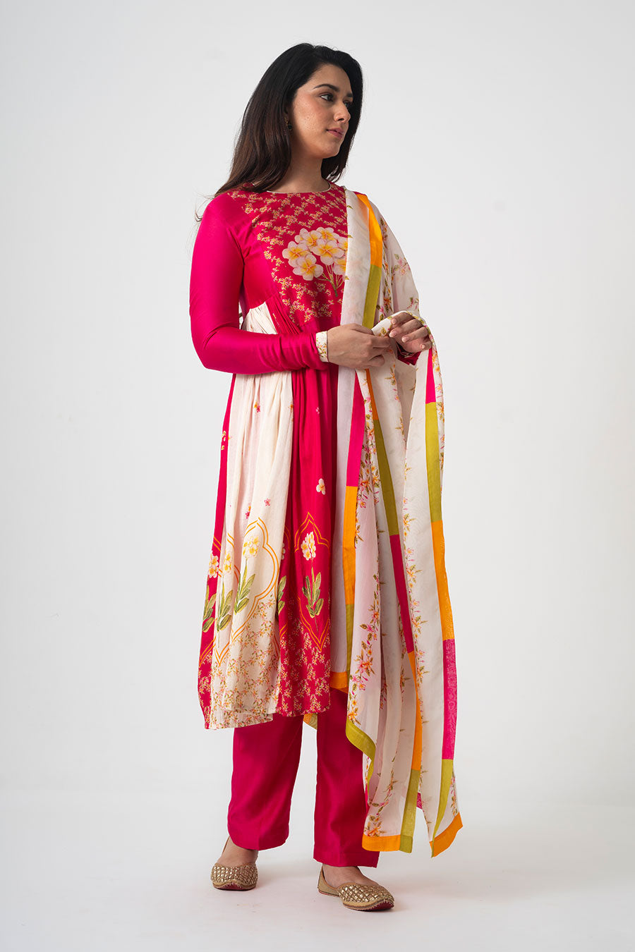 Pink Chafa Sol Anarkali Set With Dupatta