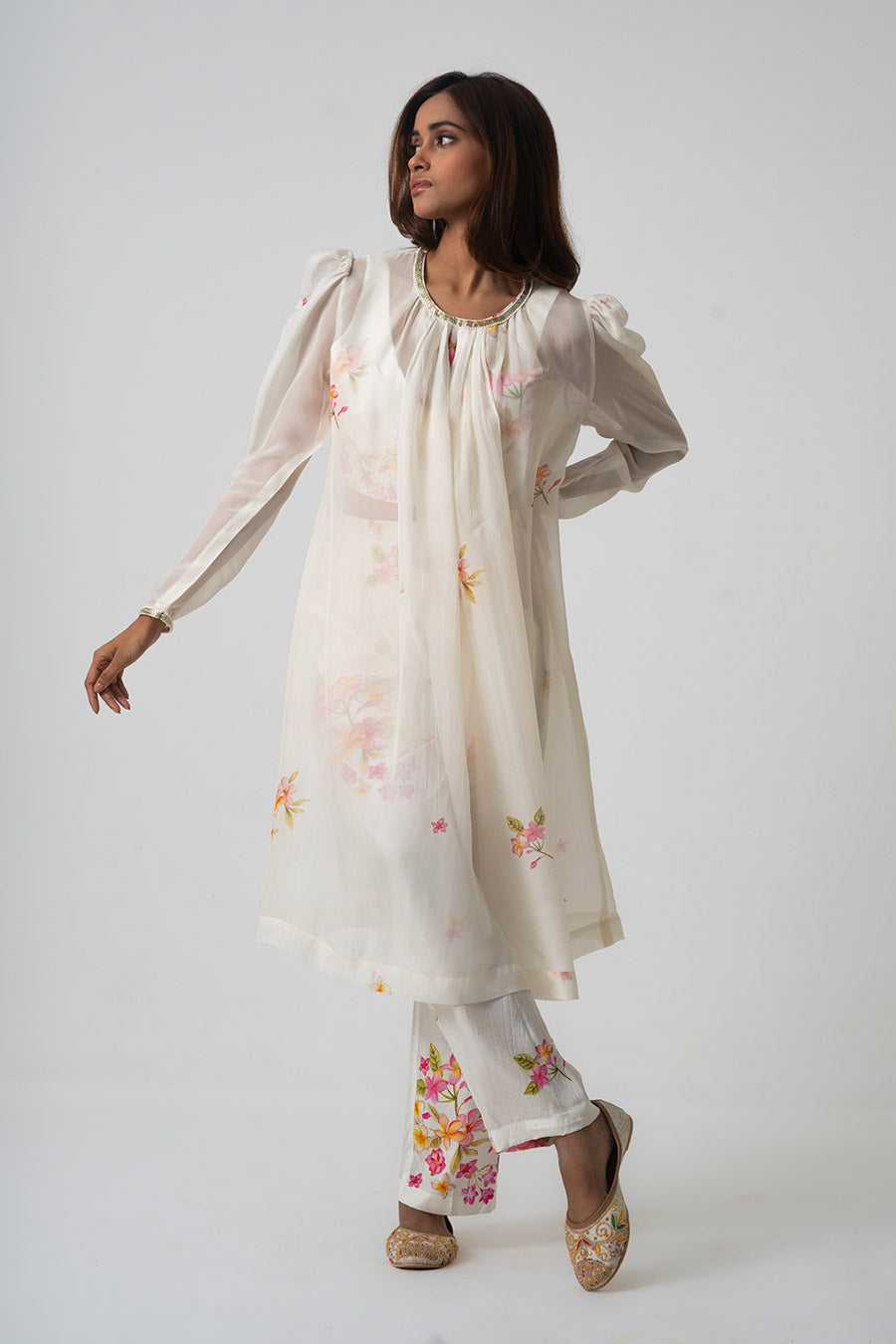 Ivory Chafa Blossom Printed 3Pc Co-Ord Set