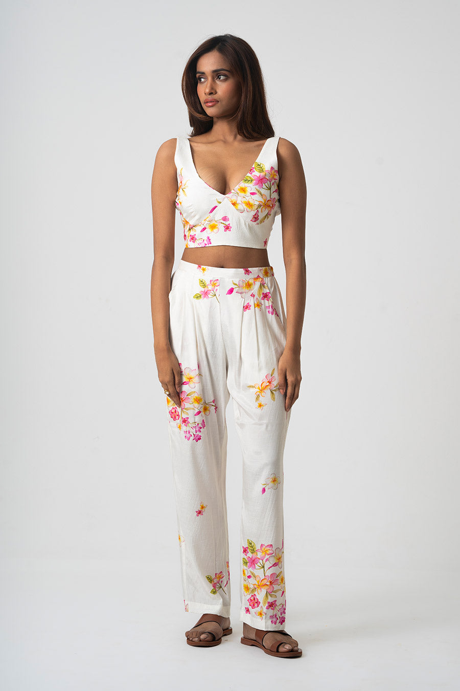 Ivory Chafa Blossom Printed 3Pc Co-Ord Set