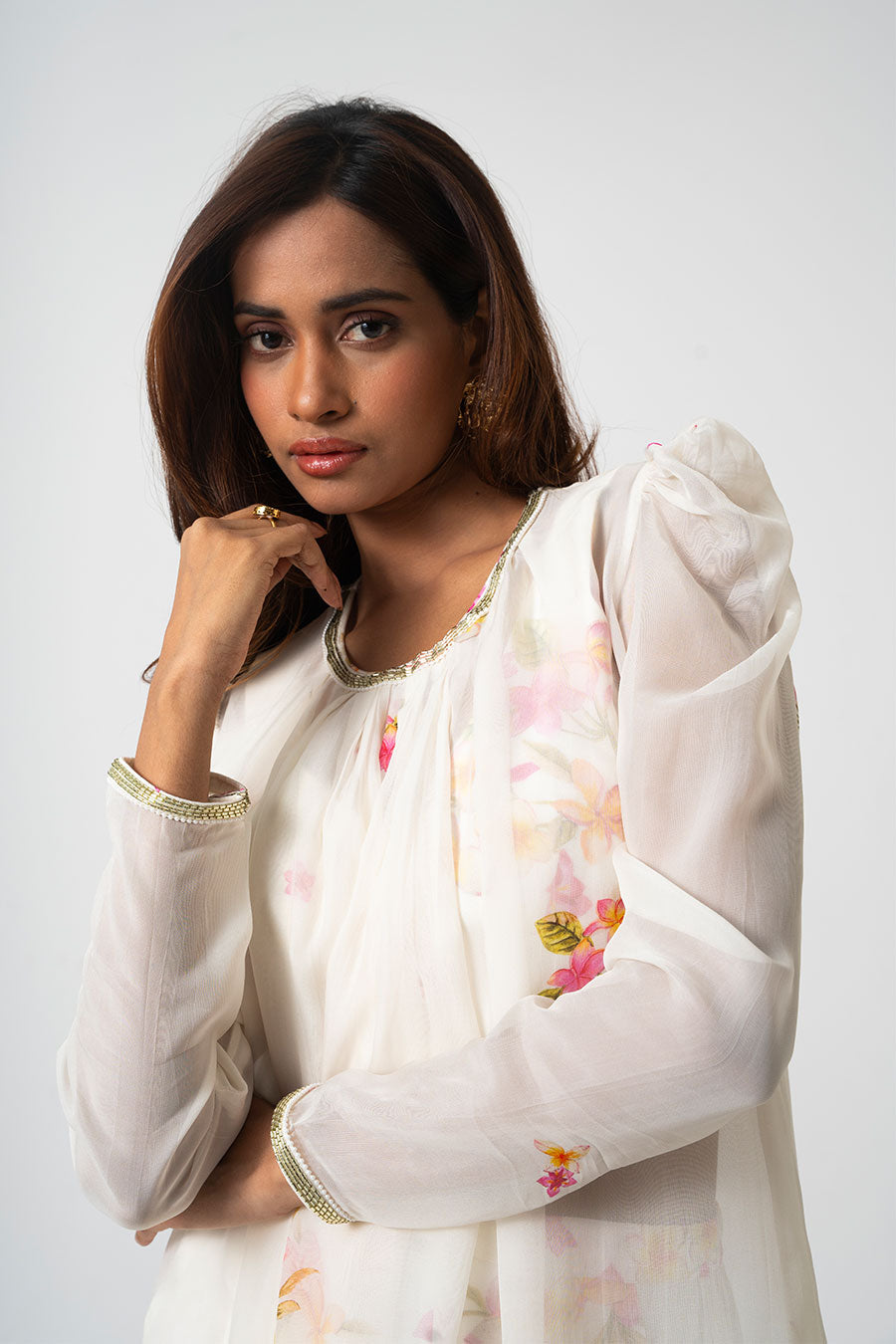 Ivory Chafa Blossom Printed 3Pc Co-Ord Set