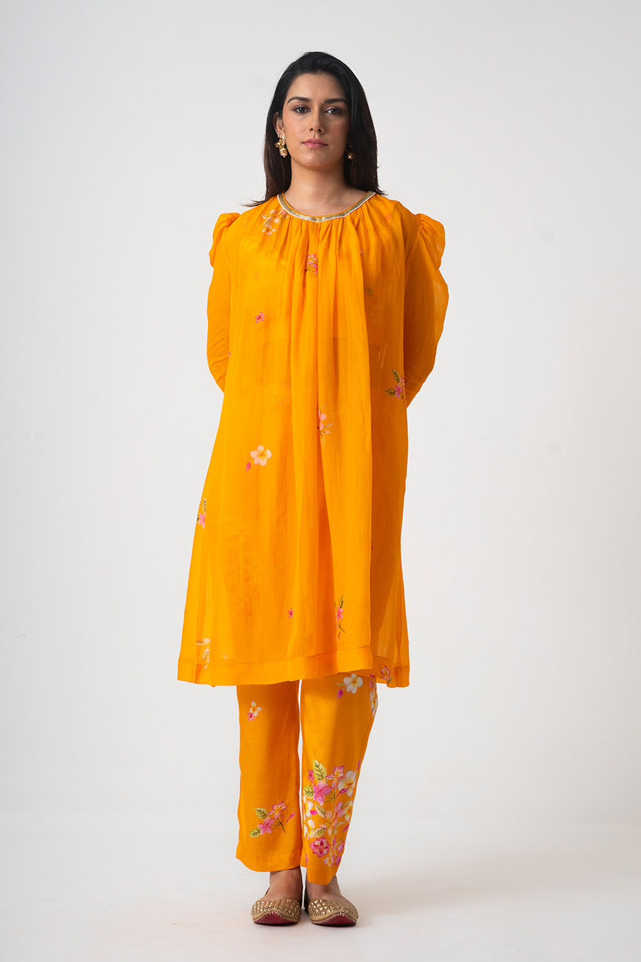 Orange Chafa Blossom Printed 3Pc Co-Ord Set