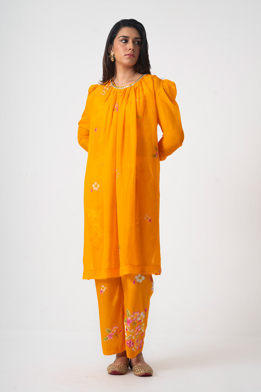 Orange Chafa Blossom Printed 3Pc Co-Ord Set