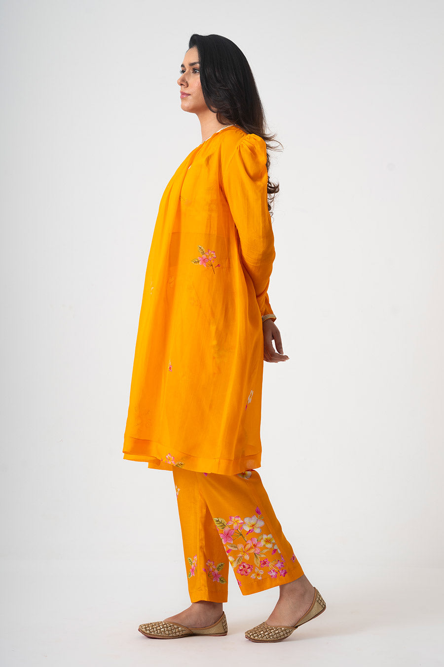 Orange Chafa Blossom Printed 3Pc Co-Ord Set